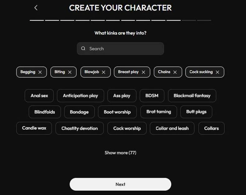 JOI AI character kinks and preferences customizer