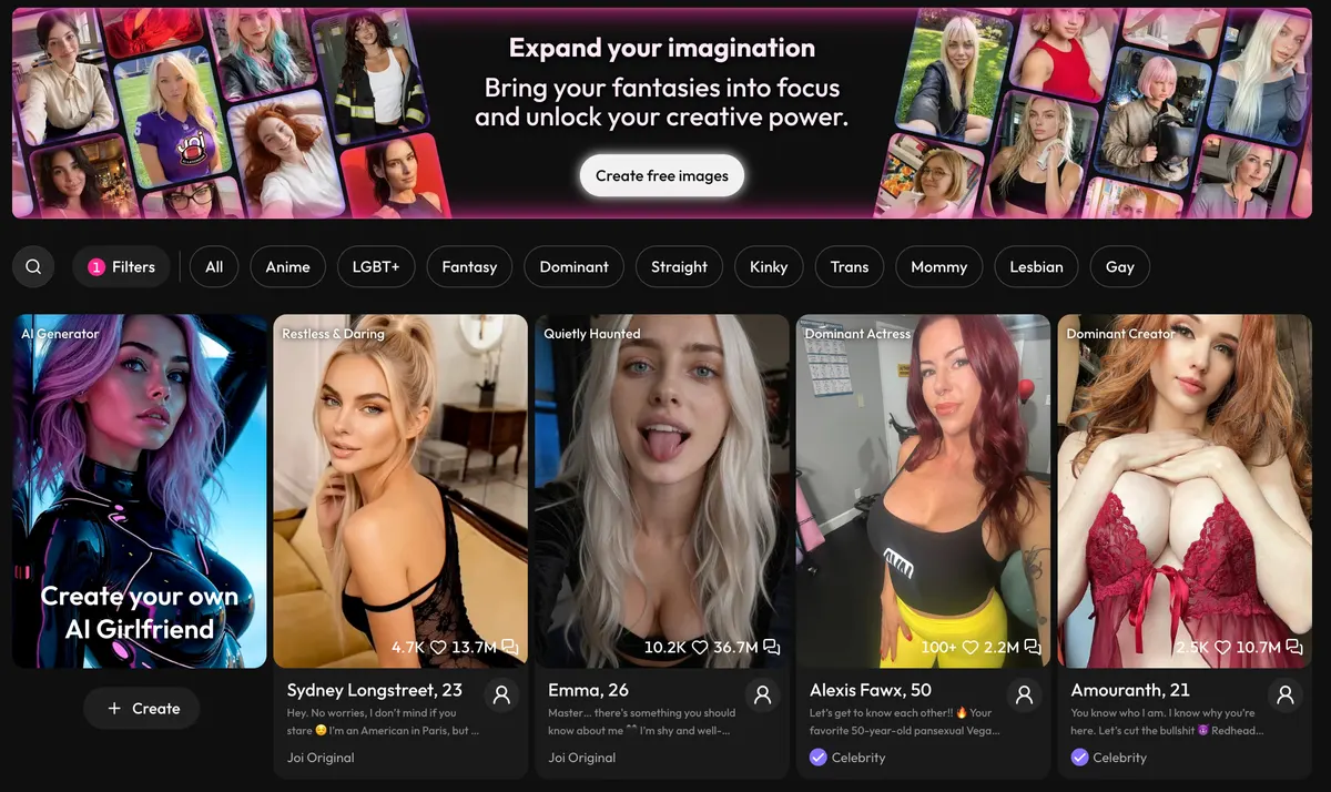 JOI AI nude ai generator interface screenshot