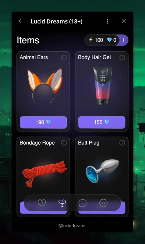 Lucid Dreams Items shop — gifts, outfits, and roleplay props in Telegram